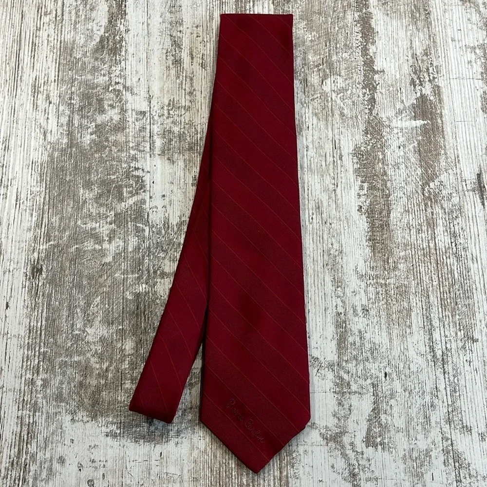 Pierre Cardin Paris New York Vintage Burgundy Stripe Tie With Logo